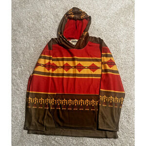Domini International Men’s XL Hoodie Tribal Southwestern Fleece Red Brown